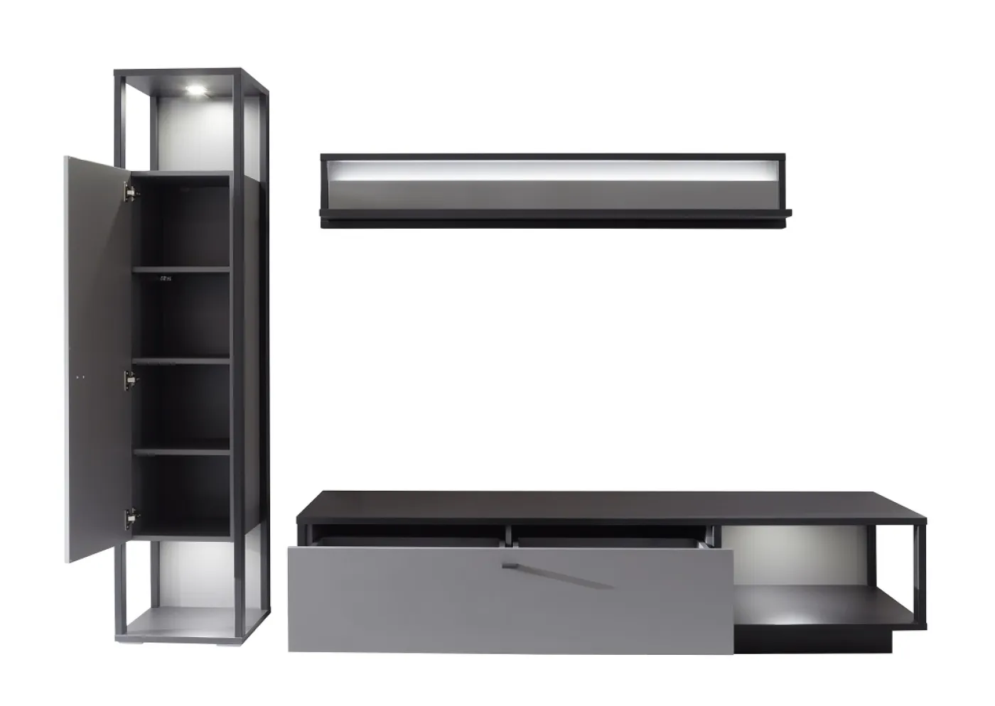 Wohnwand Wohnkombination Luxor | Royal grey / anthrazit | 3-teilig