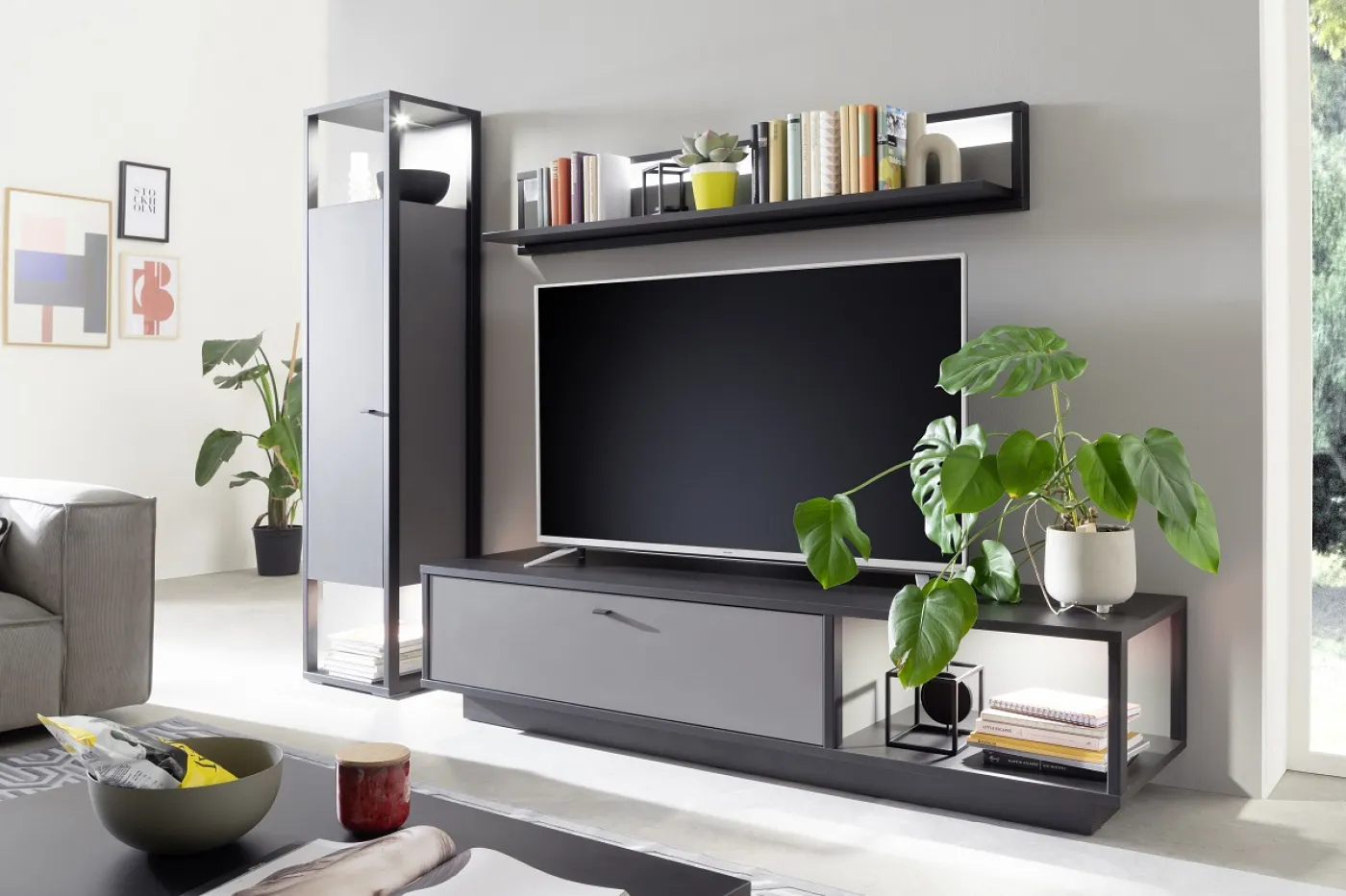 Wohnwand Wohnkombination Luxor | Royal grey / anthrazit | 3-teilig