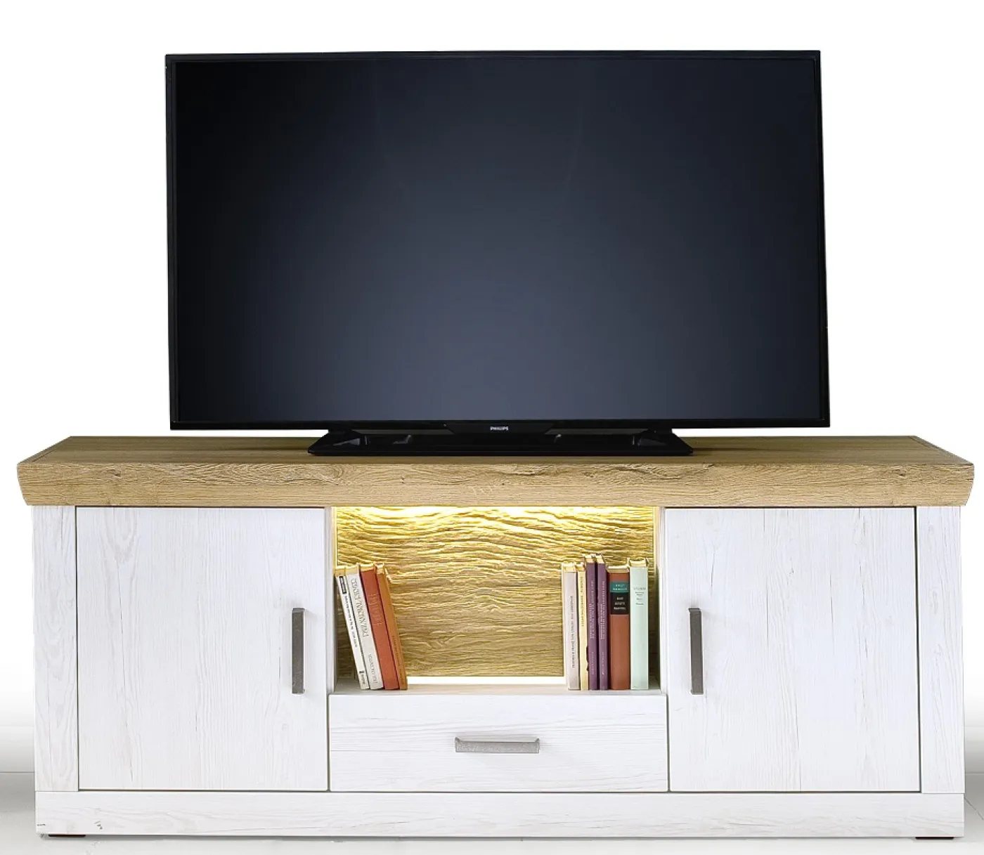 Wohnwand Wohnkombination Madrid | Landhaus | Pinie Aurelio/ Grandson Oak | 4-teilig | LED Beleuchtung