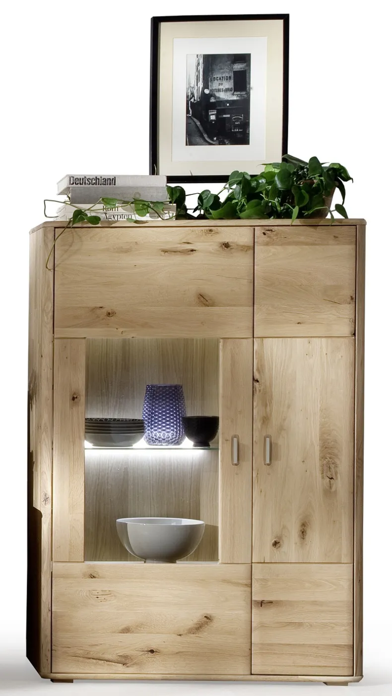 Wohnwand Wohnkombination Ravello | Balkeneiche Bianco | 4-teilig | LED Beleuchtung