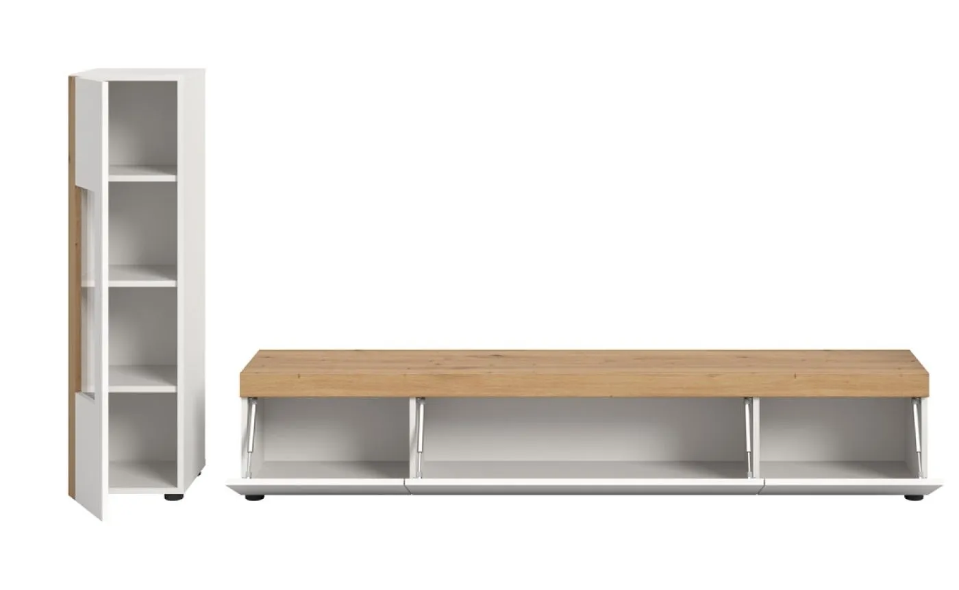Wohnwand Wohnkombination Ruda | 2-teilig | weiß / Artisan Eiche