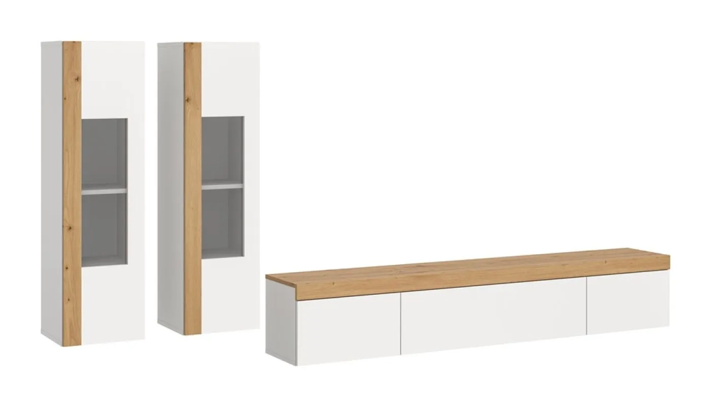 Wohnwand Wohnkombination Ruda | 3-teilig | weiß / Artisan Eiche