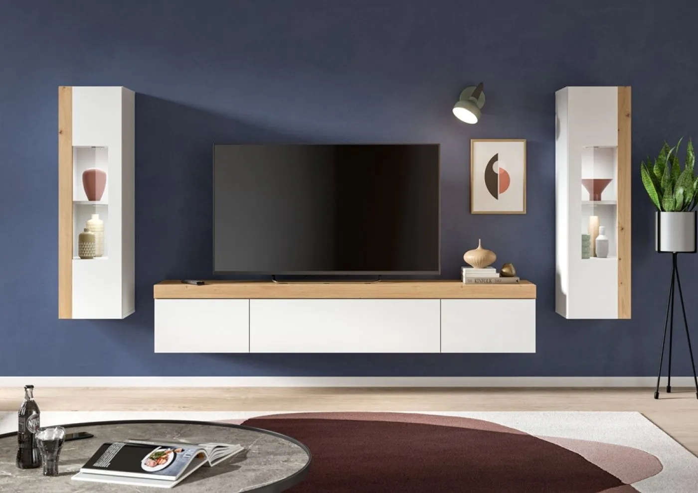 Wohnwand Wohnkombination Ruda | 3-teilig | weiß / Artisan Eiche