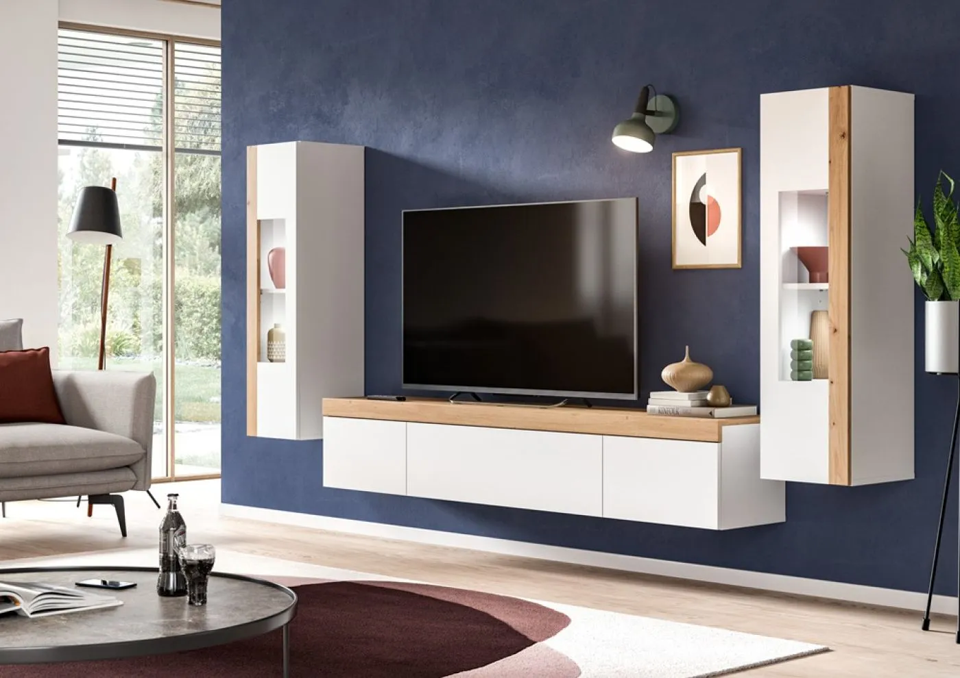 Wohnwand Wohnkombination Ruda | 3-teilig | weiß / Artisan Eiche