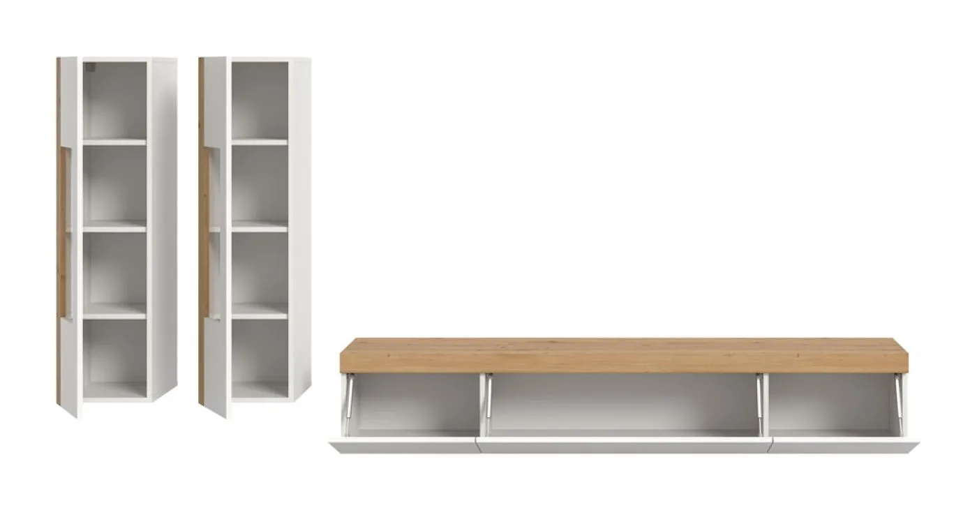 Wohnwand Wohnkombination Ruda | 3-teilig | weiß / Artisan Eiche