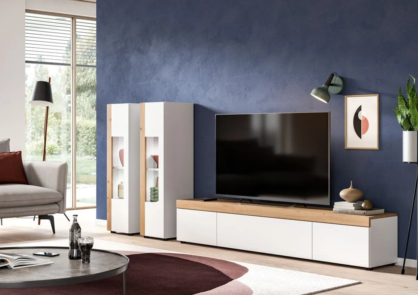 Wohnwand Wohnkombination Ruda | 3-teilig | weiß / Artisan Eiche