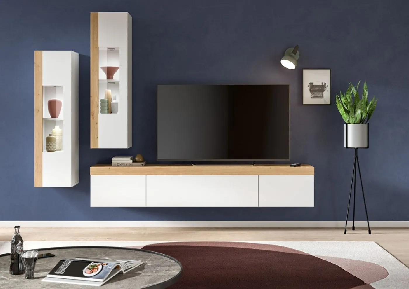 Wohnwand Wohnkombination Ruda | 3-teilig | weiß / Artisan Eiche