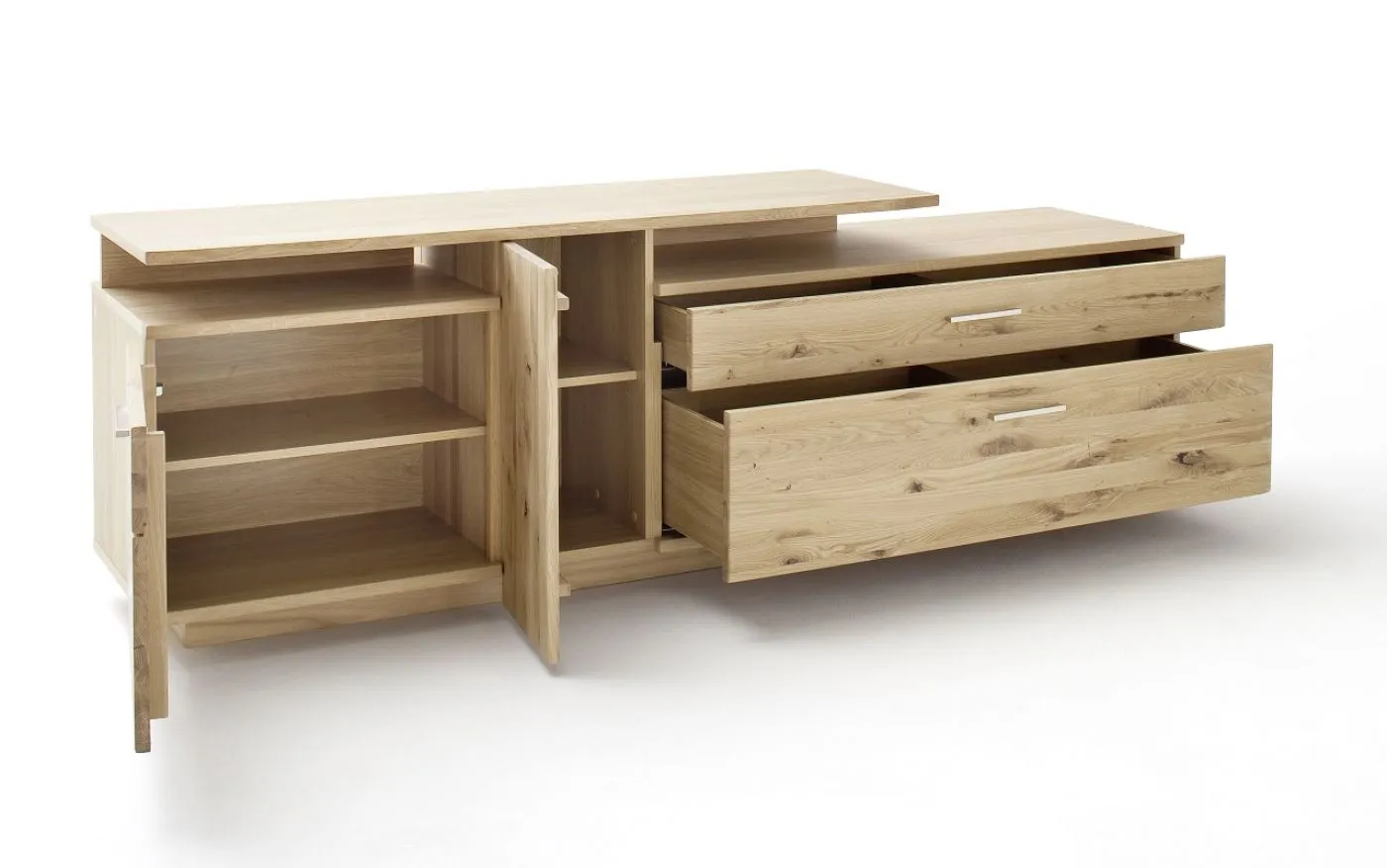 Wohnwand Wohnkombination Santori | Eiche Bianco | 2-teilig | LED Beleuchtung