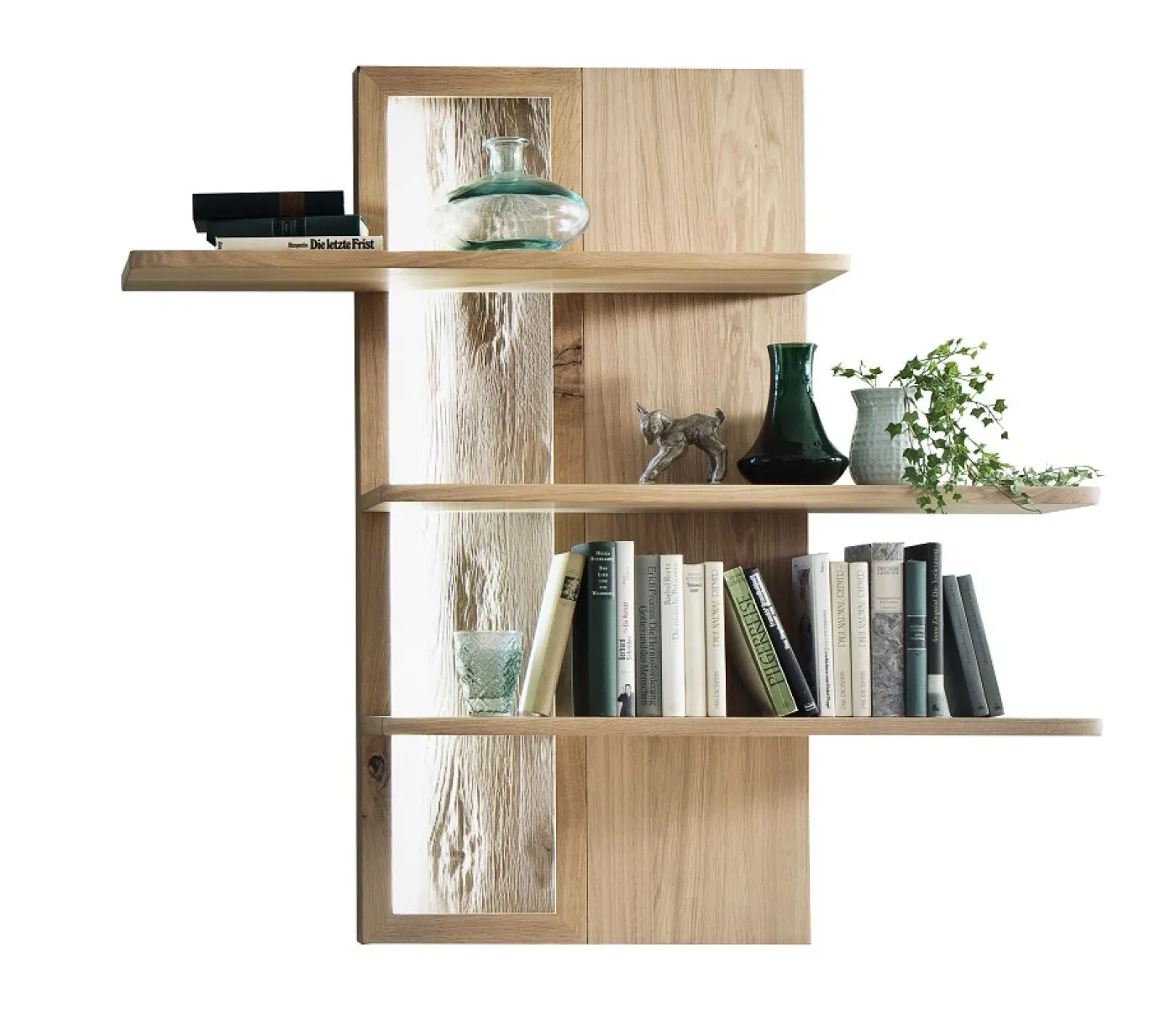 Wohnwand Wohnkombination Santori | Eiche Bianco | 2-teilig | LED Beleuchtung Wandregal mit 2er Set LED Bandbeleuchtung