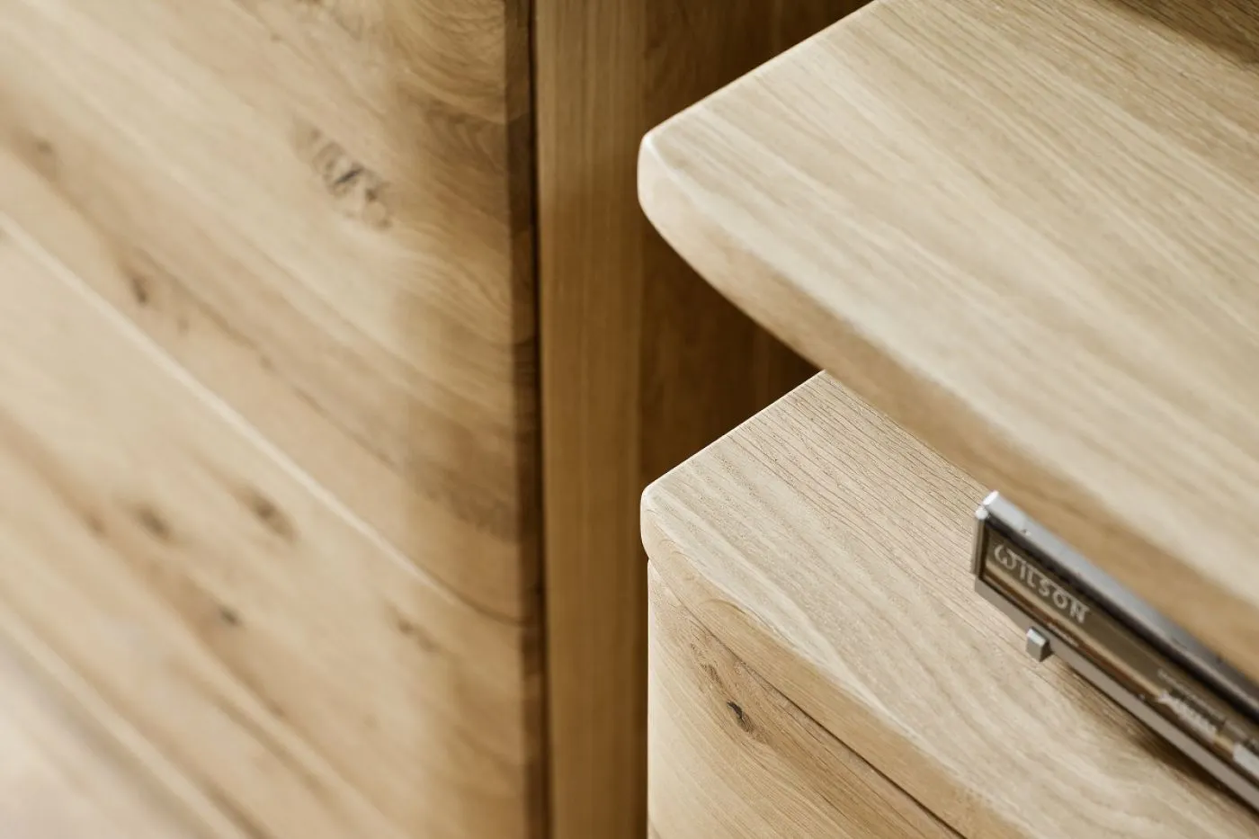 Wohnwand Wohnkombination Santori | Eiche Bianco | 4-teilig | LED Beleuchtung