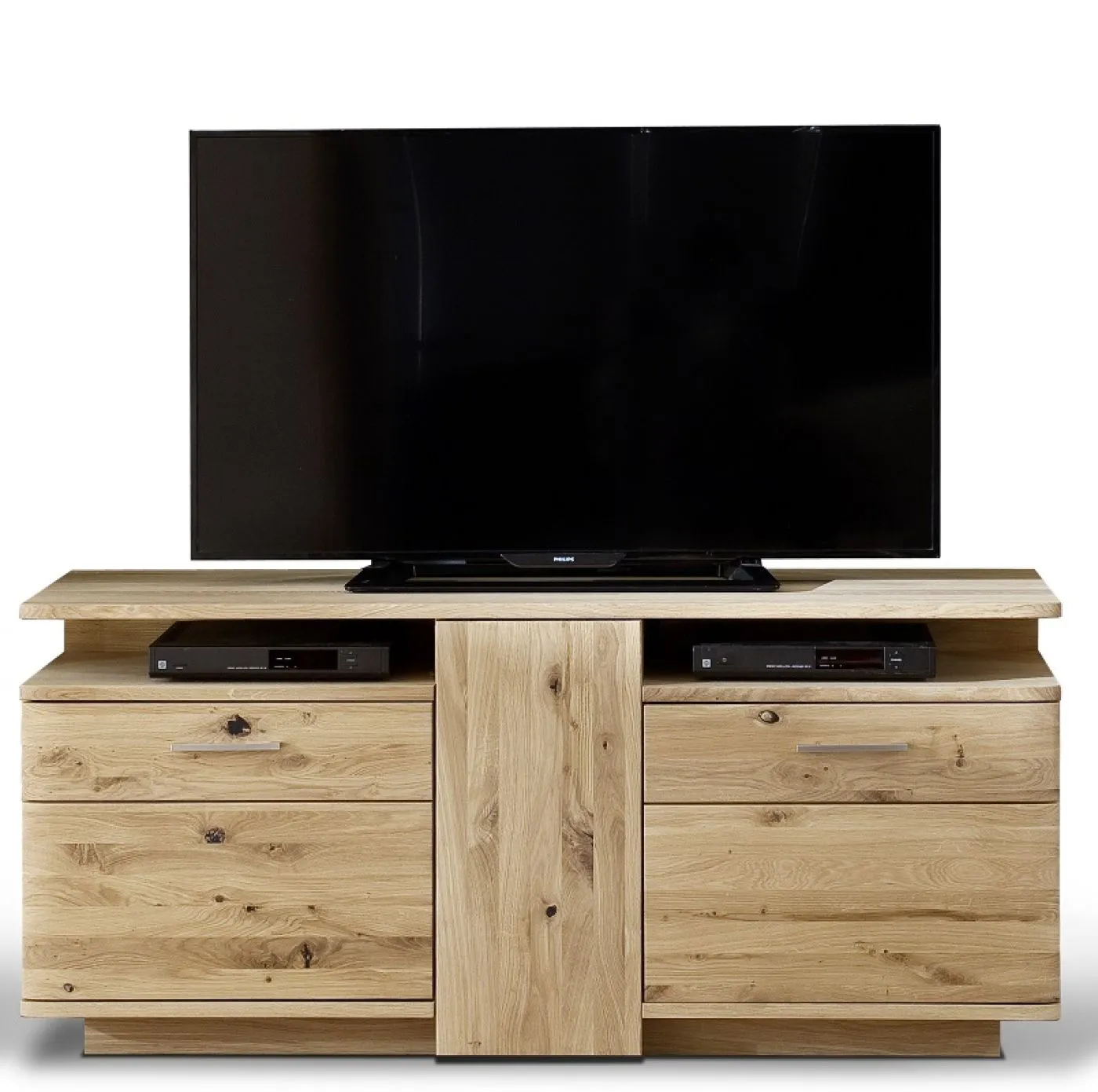 Wohnwand Wohnkombination Santori | Eiche Bianco | 4-teilig | LED Beleuchtung