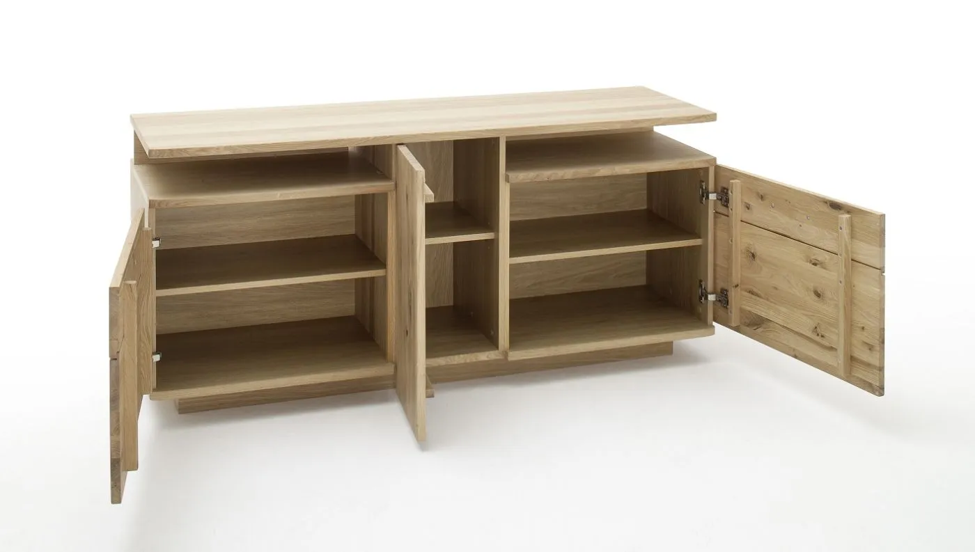 Wohnwand Wohnkombination Santori | Eiche Bianco | 4-teilig | LED Beleuchtung