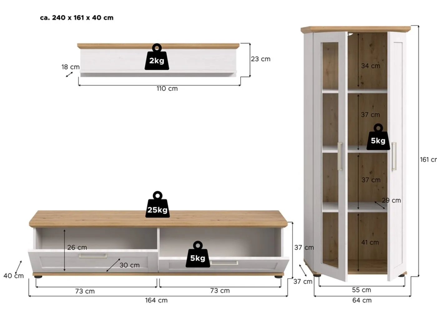 Wohnwand Wohnkombination Verona 2 | 3-teilig | Sibiu Lärche