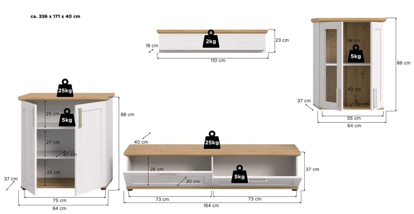 Wohnwand Wohnkombination Verona 3 | 4-teilig | Sibiu Lärche