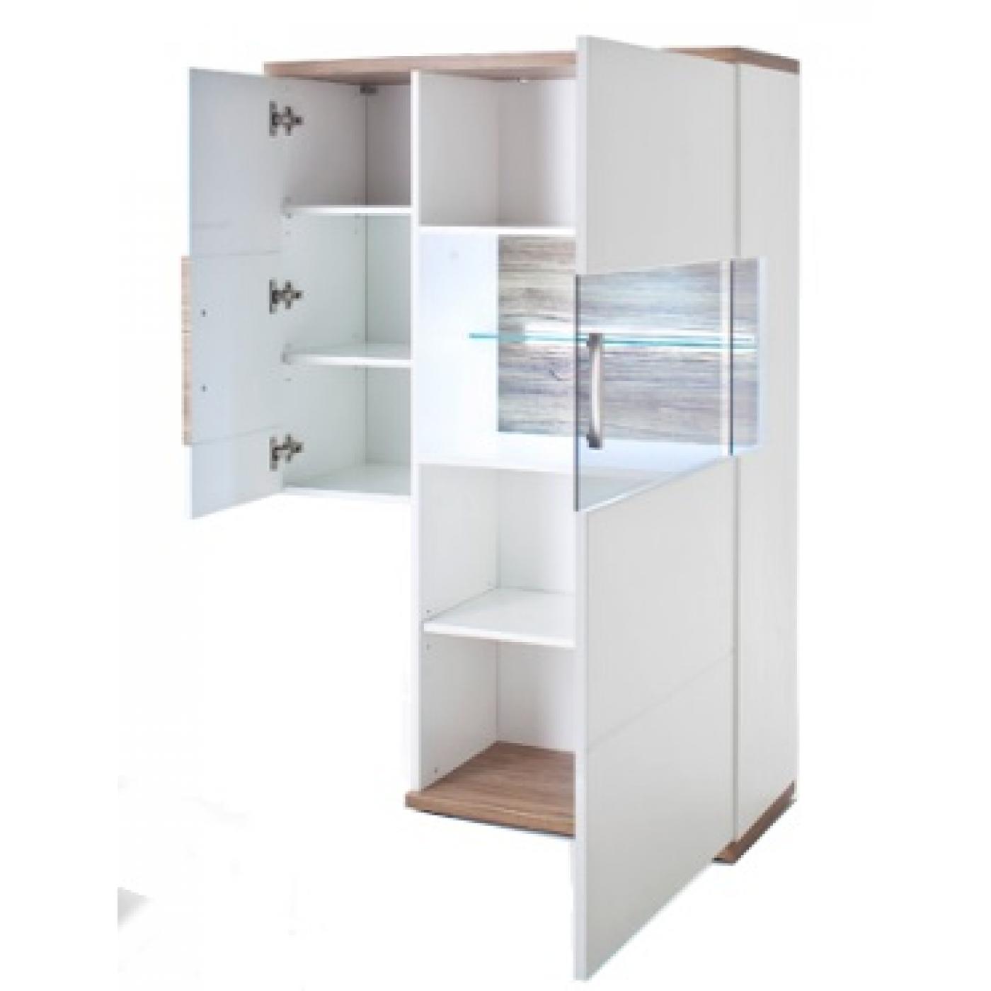 Zustellschrank Luzern | weiß Hochglanz / Sterling Oak | LED Beleuchtung