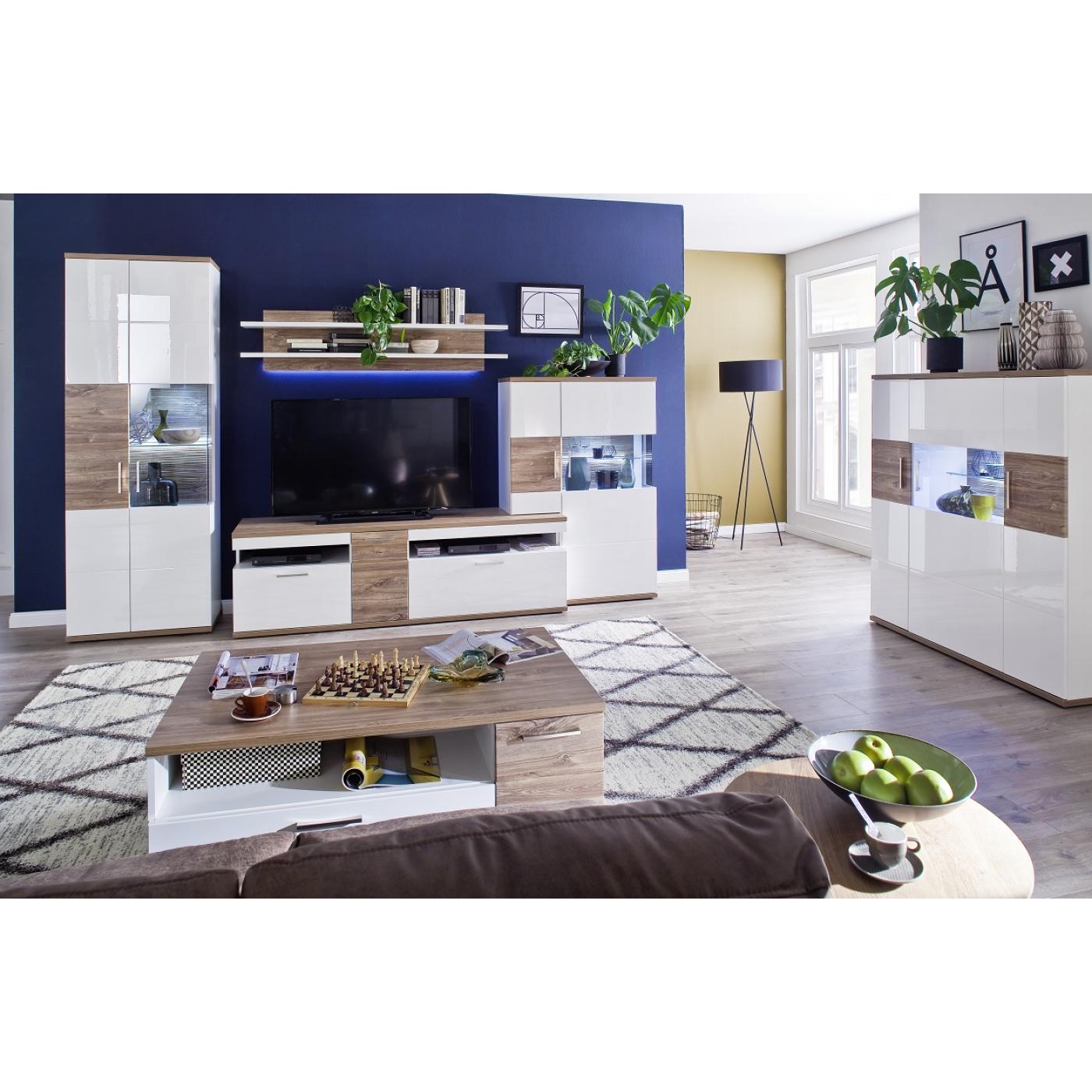 Zustellschrank Luzern | weiß Hochglanz / Sterling Oak | LED Beleuchtung