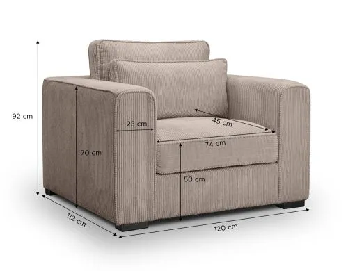 1-Sitzer Polstersofa Almera | 120cm | Cordstoff | beige-braun