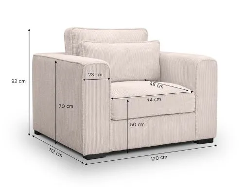 1-Sitzer Polstersofa Almera | 120cm | Cordstoff | grau-beige