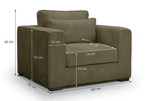 1-Sitzer Polstersofa Almera | 120cm | Cordstoff | khaki