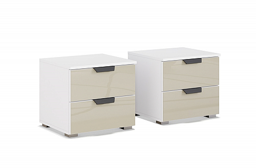 Nachttisch Set Artemis | 2-teilig | mit Schubkästen | alpinweiß / champagner