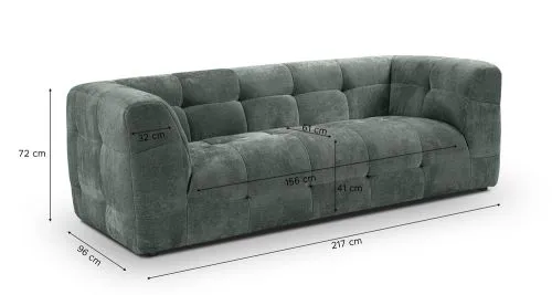 2,5-Sitzer Polstersofa Tenso | 217cm | Strukturstoff | petrol