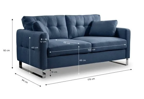 2-Sitzer Polstersofa Hera | 175cm | Flachgewebe | dunkelblau