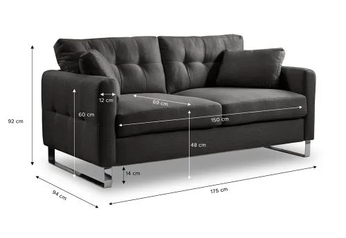 2-Sitzer Polstersofa Hera | 175cm | Flachgewebe | grau