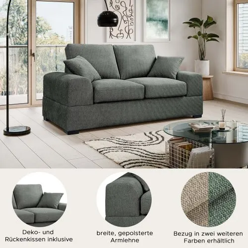 2-Sitzer Polstersofa Veda | 182cm | Strukturstoff | grau
