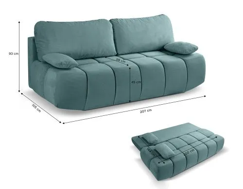 2-Sitzer Schlafsofa Lauder mit Bettkasten | 207cm | Cord | mint-blau