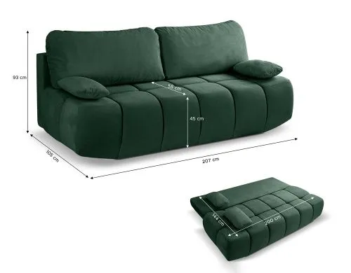 2-Sitzer Schlafsofa Lauder mit Bettkasten | 207cm | Cord | smaragdgrün