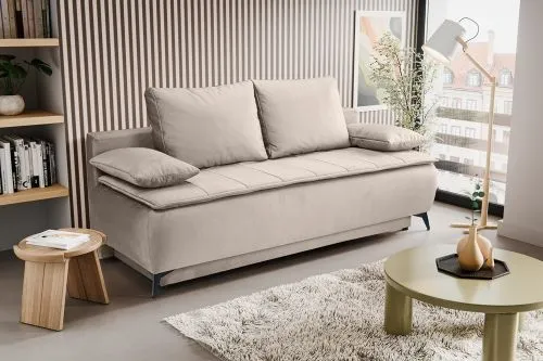 2-Sitzer Schlafsofa Sendi mit Bettkasten | 210cm | Velourstoff | beige