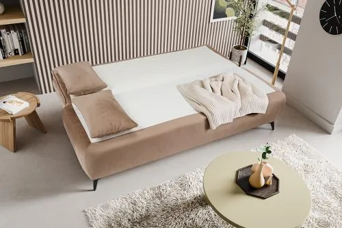2-Sitzer Schlafsofa Sendi mit Bettkasten | 210cm | Velourstoff | braun-beige