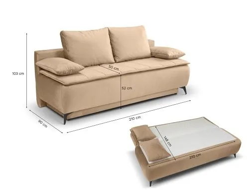 2-Sitzer Schlafsofa Sendi mit Bettkasten | 210cm | Velourstoff | braun-beige