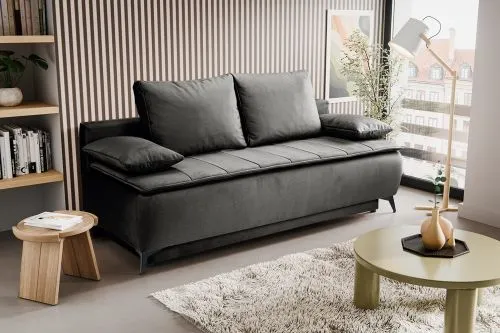 2-Sitzer Schlafsofa Sendi mit Bettkasten | 210cm | Velourstoff | grau-beige