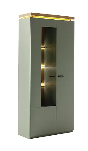 Kombi-Vitrine Moniz | Salbei grün / Eiche Evoke | LED Beleuchtung