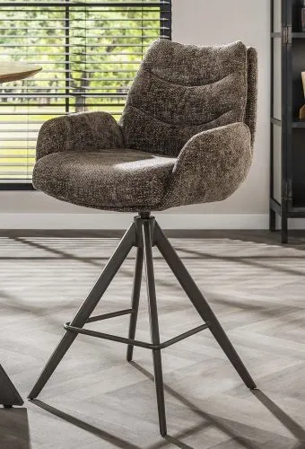 2er Set Barstuhl Chavi | mit Armlehnen | drehbar | Hoven-Stoff | taupe-braun