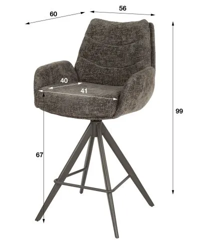 2er Set Barstuhl Chavi | mit Armlehnen | drehbar | Hoven-Stoff | taupe-braun