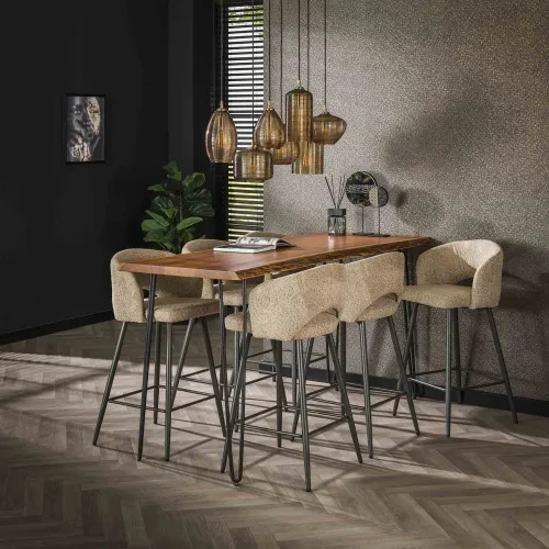 2er Set Barstuhl Maro | Boucle Stoff | Sandfarben