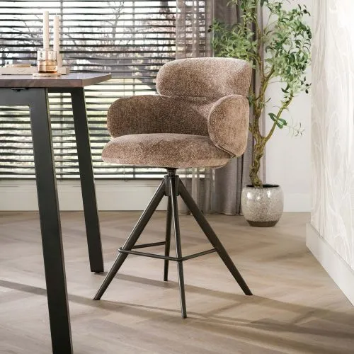 2er Set Barstuhl Milagro | Hoven-Stoff / Chenillegewebe | drehbar | champagne-braun