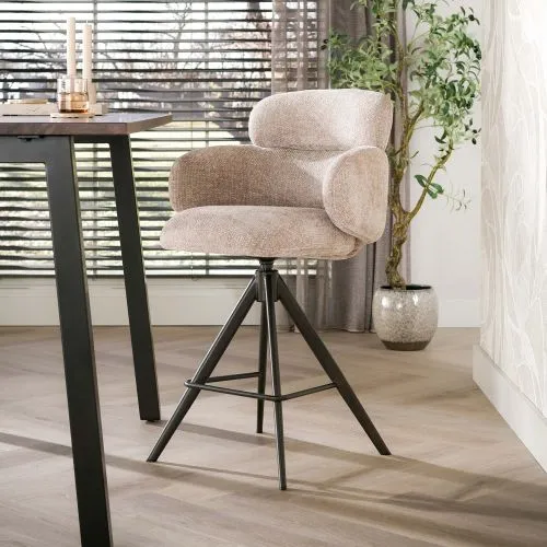 2er Set Barstuhl Milagro | Hoven-Stoff / Chenillegewebe | drehbar | sand-braun