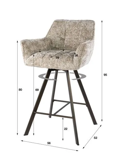 2er Set Barstuhl Toik | drehbar | Alura Stoff / Webstoff | sand-braun