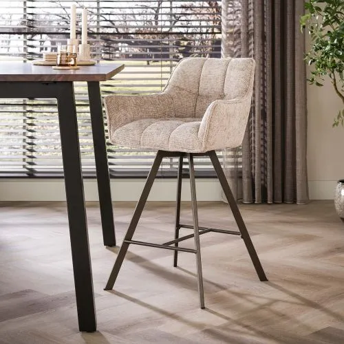 2er Set Barstuhl Toik | drehbar | Hoven Stoff / Chenille | sand-braun
