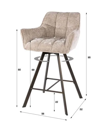 2er Set Barstuhl Toik | drehbar | Hoven Stoff / Chenille | sand-braun