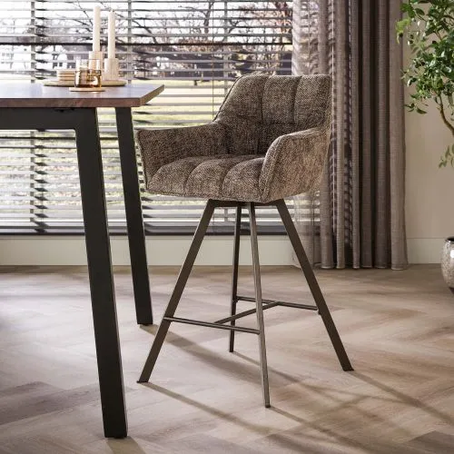 2er Set Barstuhl Toik | drehbar | Hoven Stoff / Chenille | taupe-braun