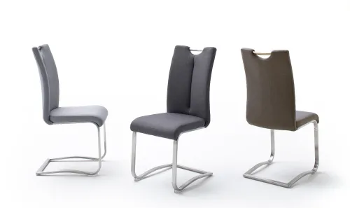 2er Set Freischwinger Stuhl Artos | Feingewebe | Edelstahl | braun