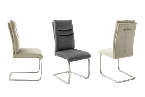 2er Set Freischwinger Stuhl Gibara | Edelstahl | creme