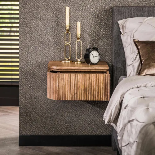 2er Set Nachttisch Keke | mit Schubkasten | Mangoholz | sandfarben