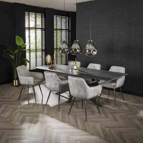 2er Set Stuhl Boe mit Armlehnen | Breitcord | Silberfarben