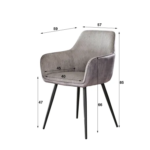 2er Set Stuhl Boe mit Armlehnen | Breitcord | Silberfarben