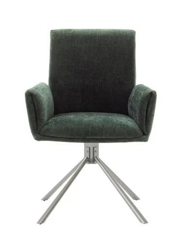 2er Set Stuhl Boulder mit Armlehnen | Edelstahl | drehbar | Chenille Optik | Oliv